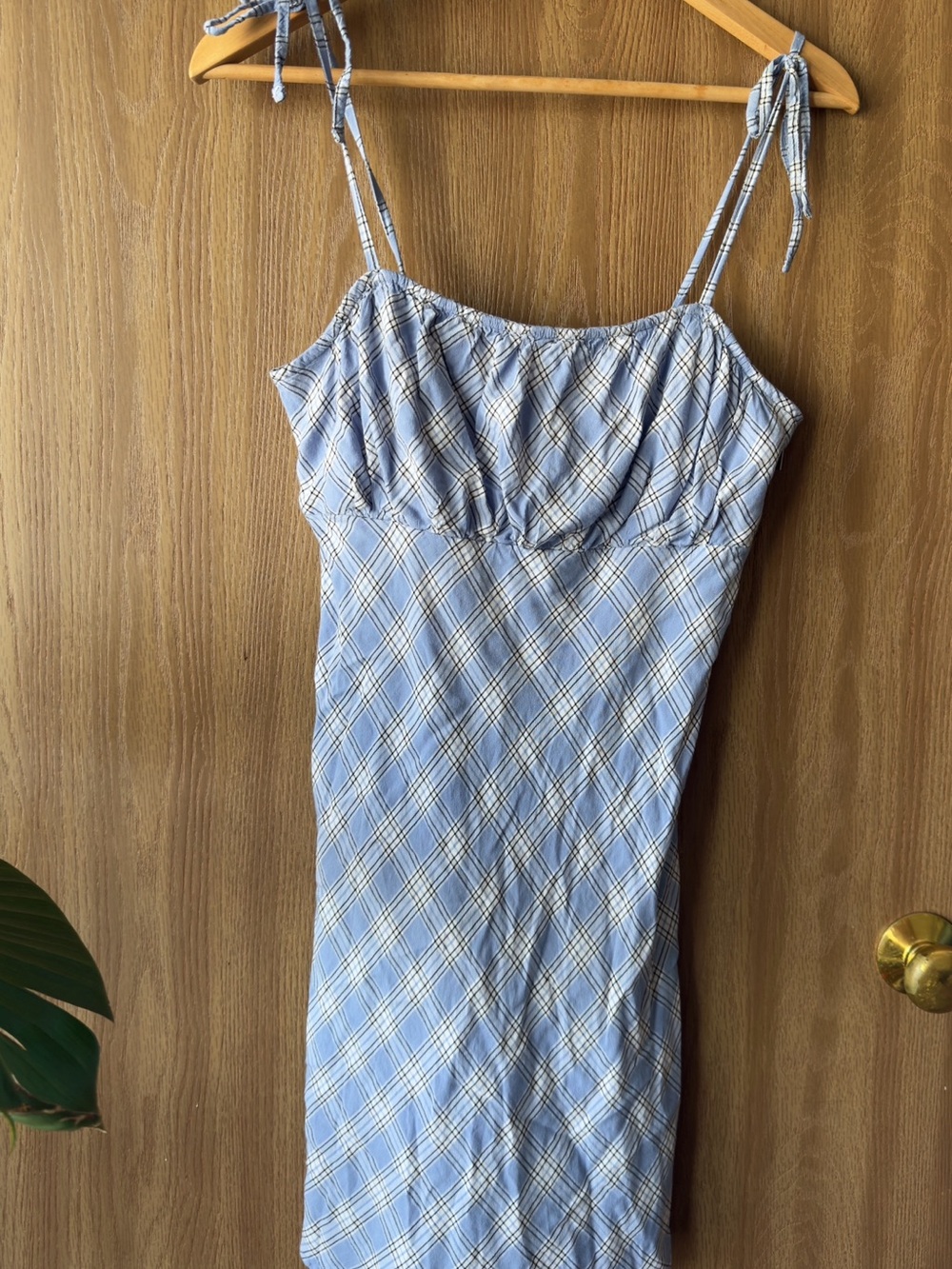 Hollister Blue Plaid Tie Shoulder Mini Dress | Cottagecore Summer